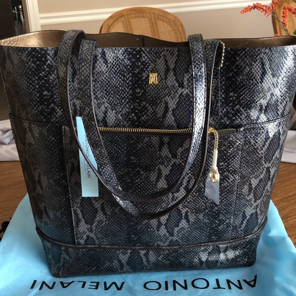 Antonio Melani Snakeskin Python Embossed Leather Tote - Picture 3 of 11